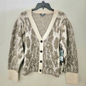 Terra & Sky Cream and Brown Cardigan Sweater